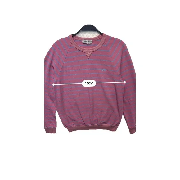 Vintage Hang Ten Foot Print Knit Crew Neck Sweater Striped Pink Powder Blue - Picture 5 of 8